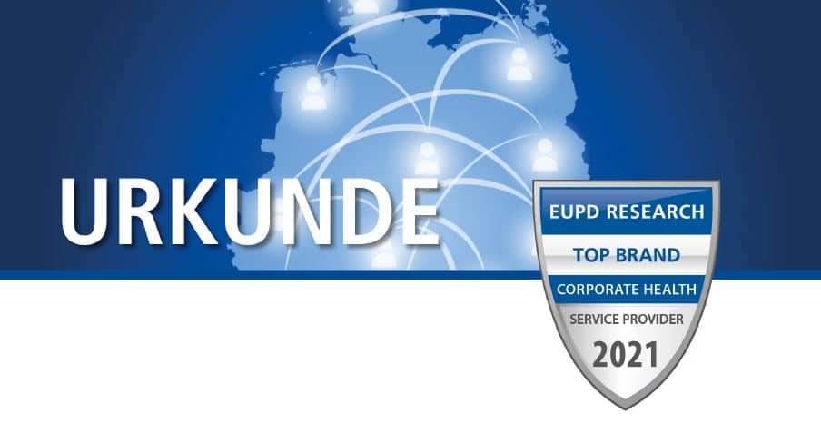 Qualitätssiegel der Auszeichnung der EUPD Research zum Corporate Health Award im Dienstleistungssektor des erweiterten Betireblichen Gesundheitsmanagements