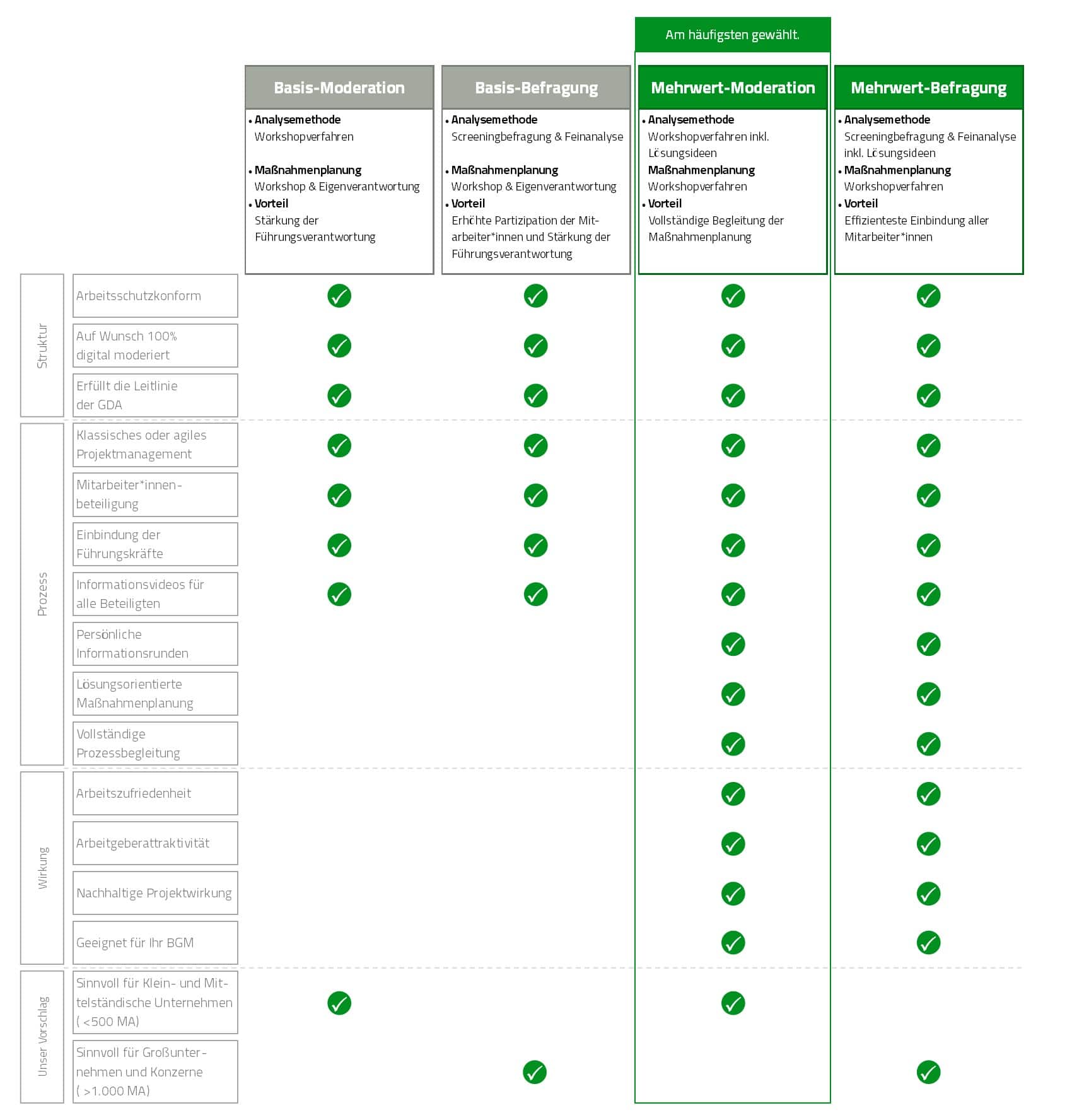 Visualisierung-4-Systeme_GB_Psyche Vier Systeme zur Projektumsetzung der GB Psyche werden in einer Tabelle gegenüber gestellt