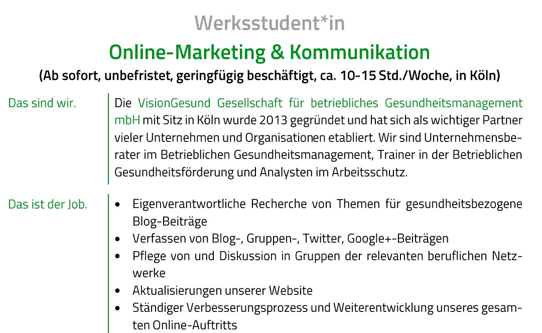 Werksstudent*in Online-Marketing & Kommunikation